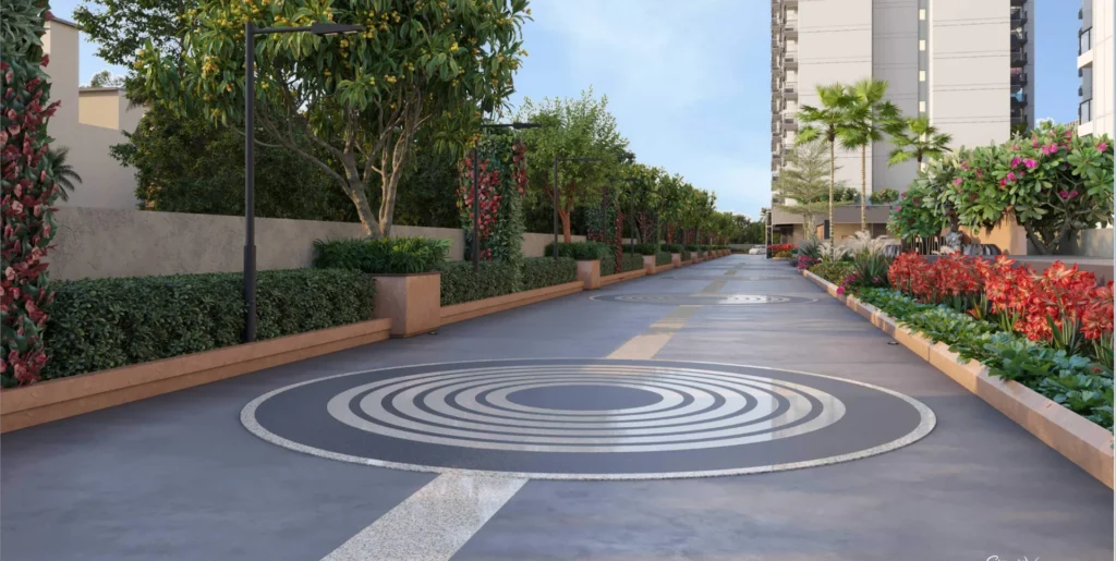 Landscaped Garden Walkway with Decorative Flooring in New Residential Project Nagpur 2026